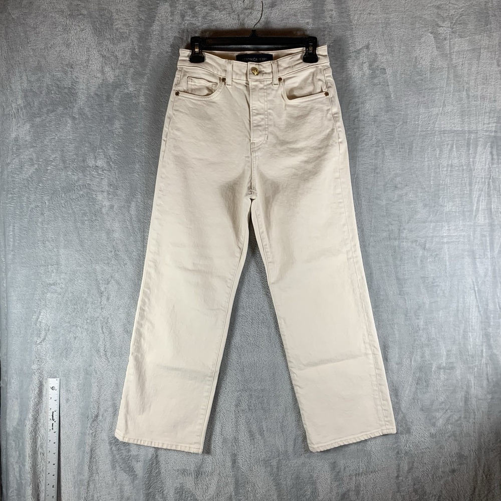 Veronica Beard Women's Jeans Dylan Straight‎ Leg Ankle High Rise Cream 27